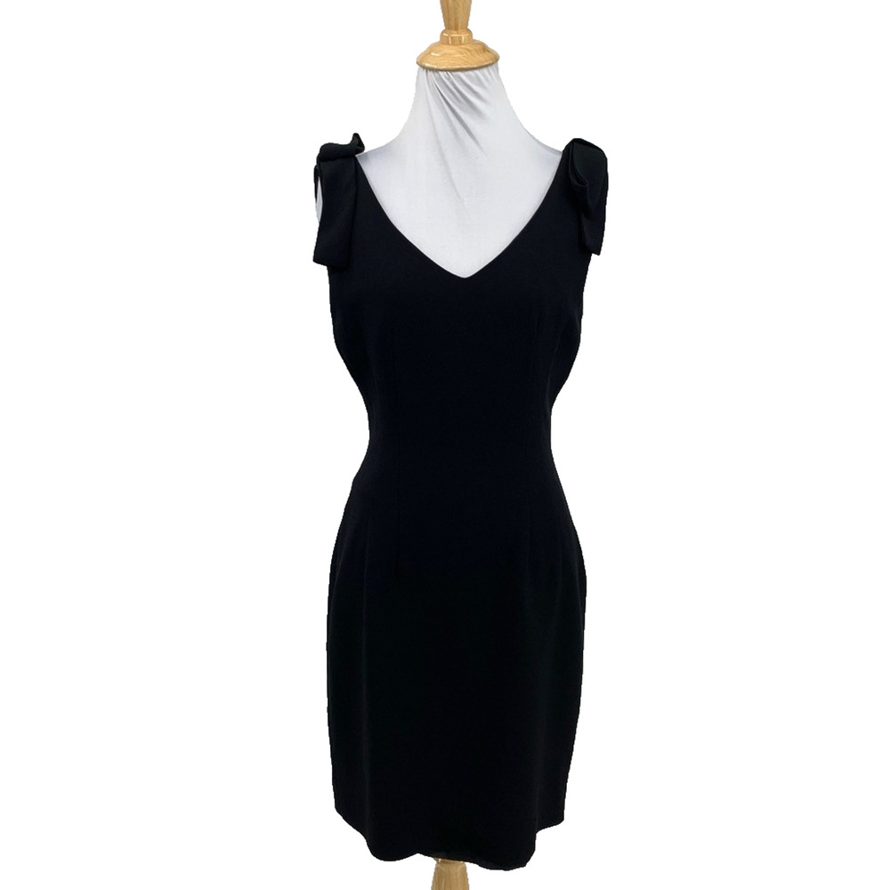 Vintage Destinee Dress Womens 6 Black Bow Shoulder Sleeveless V Neck Cocktail